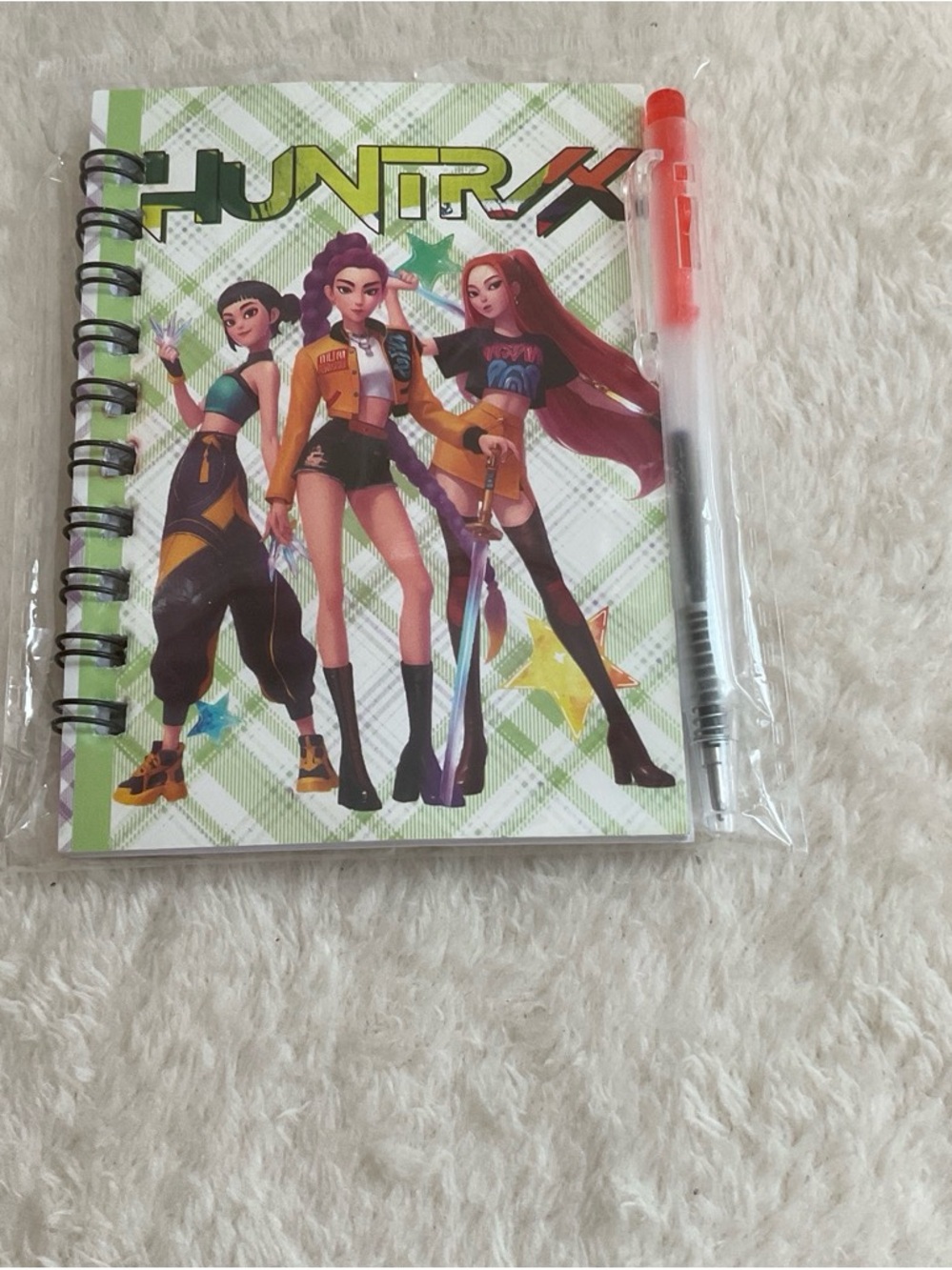 Girls Spiral Notebook with Orange Pen - Green Cover
